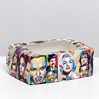 Коробка на 6 капкейков 250х170х100 с окном"Артисты" 