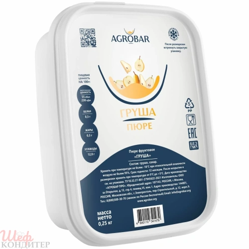 ПЮРЕ фруктовое ГРУША с/м 250гр. "Агробар"